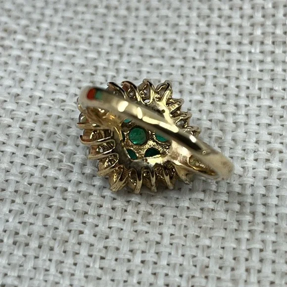Vintage Emerald 925 Gold Vermeil Cluster Ring - Picture 15 of 17